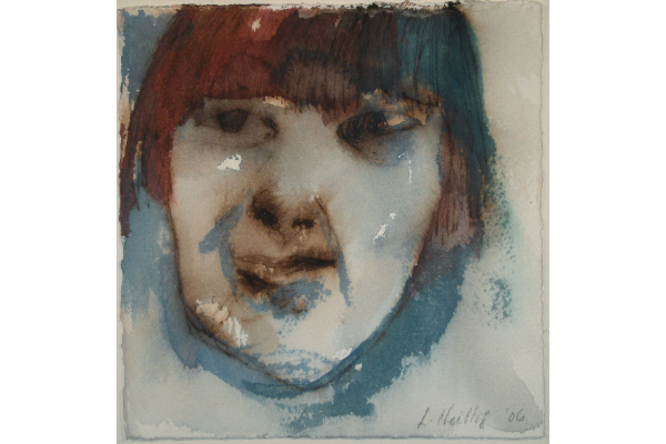Portrait of the Artist age 5, ink and watercolour on Arches, 5x5 in.